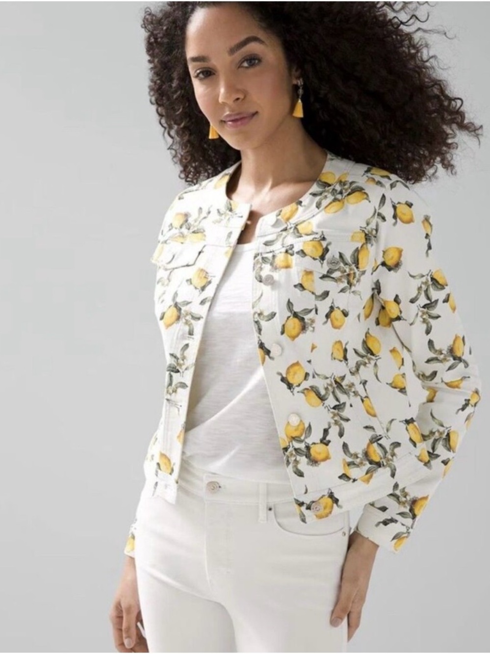 White House Black Market Lemon Patterned Jacket